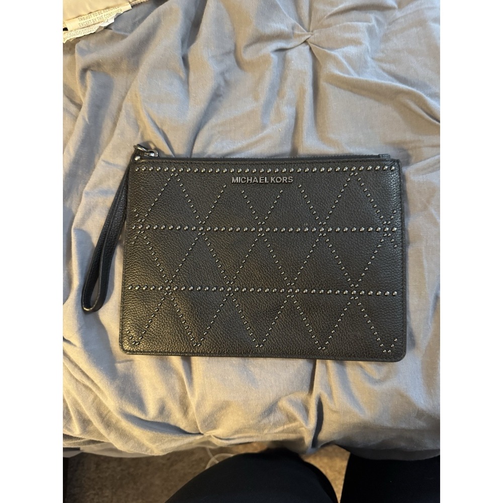 Michael Kors Black Studded Leather Wristlet Clutch